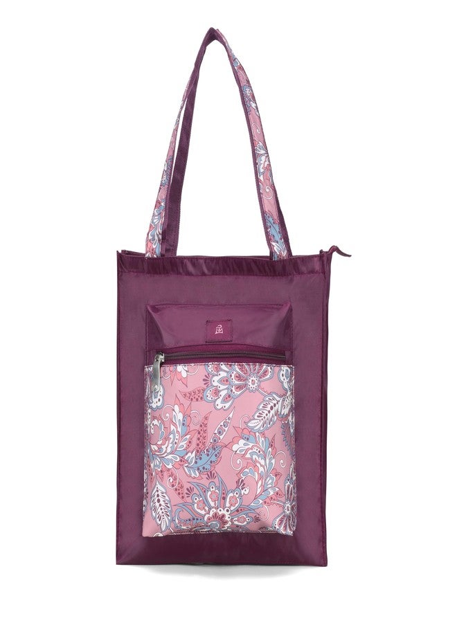 حقيبة تسوق قابلة للطي من BAG IN ENTERPRISE للسفر والتسوق - تصميم زهري، إغلاق بسحاب (وردي) - Image 1